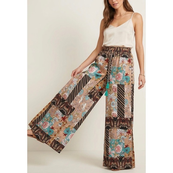Z&L Europe Patchwork Floral Paisley Wide Leg Pants Festival Boho Indie Fairycore - Picture 2 of 8